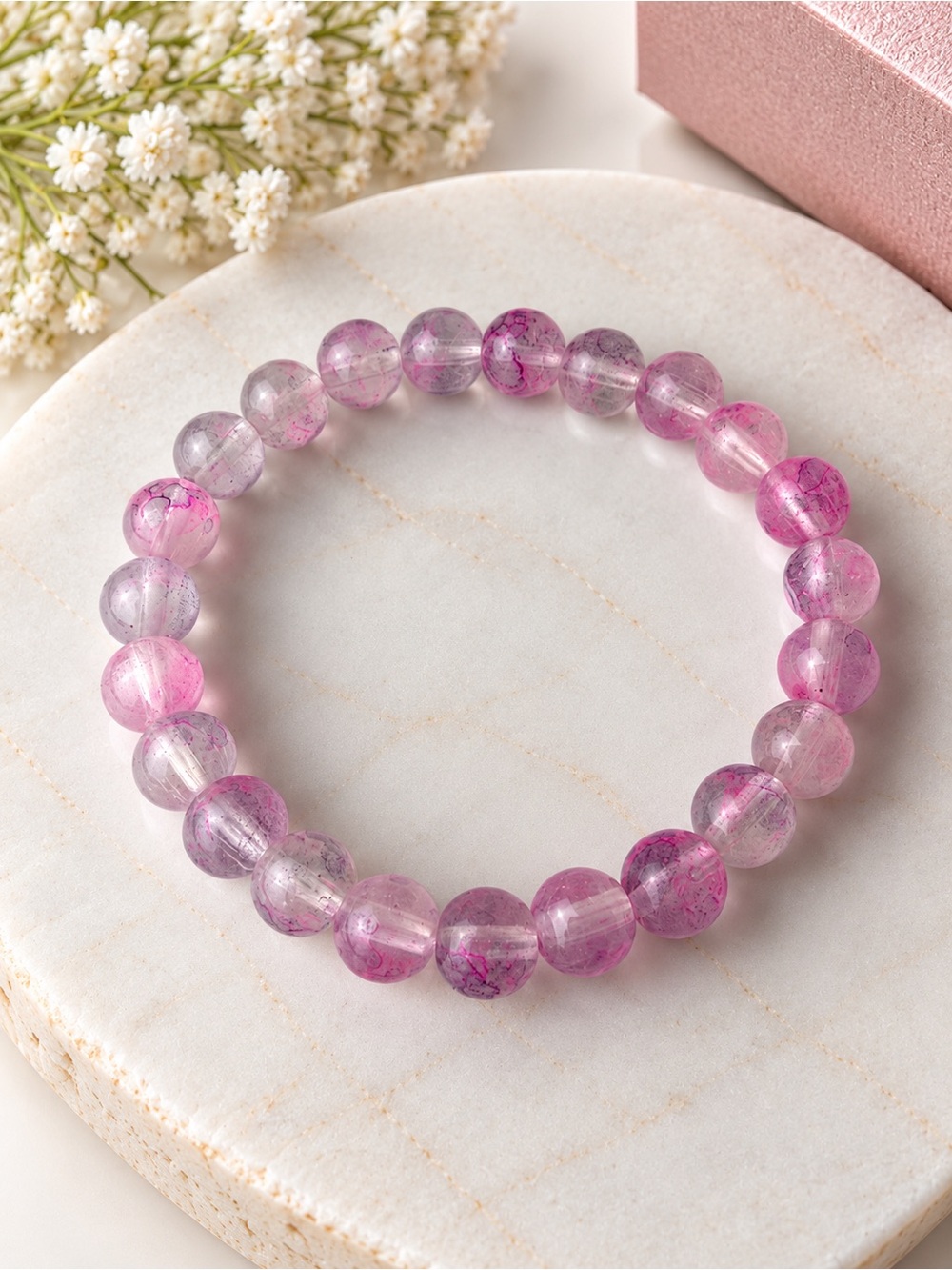 Pink Beaded Stretch Bracelet - Women Jewelry